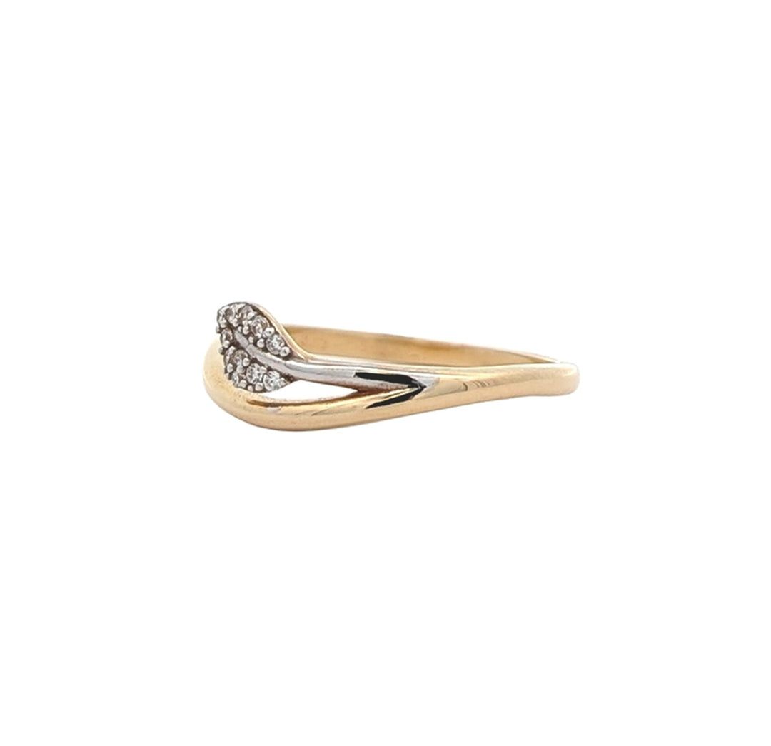 10K Two-Toned Gold CZ Leaf Ring