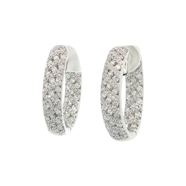 18K White Gold 1.50ctw Diamond Estate 20mm Hoop Earrings