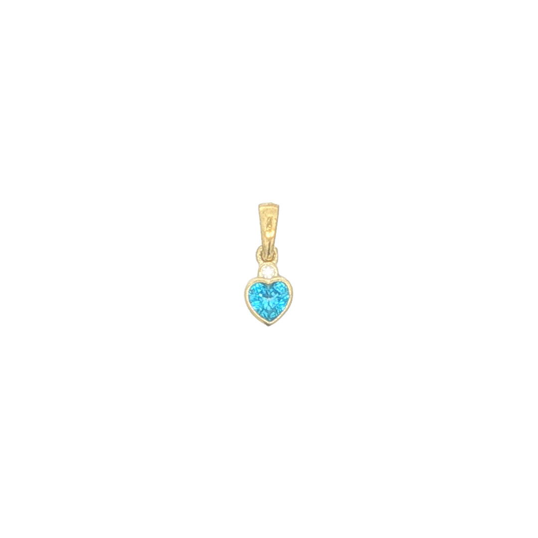 10KT Yellow Gold and Blue CZ Heart Pendant