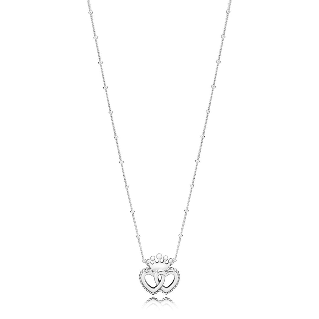 Interlocked crowned hearts pendant in sterling silver and 45 cm necklace, adjustable to 42 cm and 38 cm