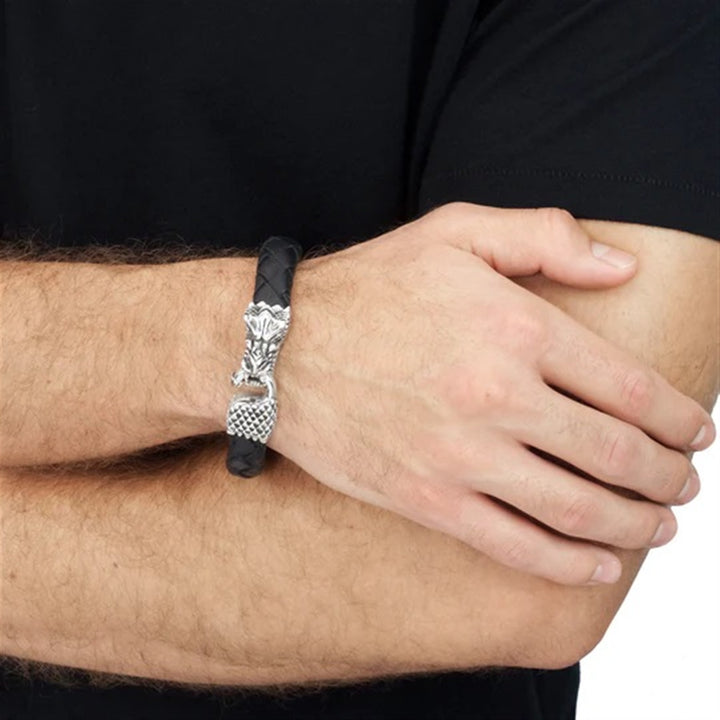 King Baby - Leather Bracelet w/ Small Dragon Clasp - 8.75"