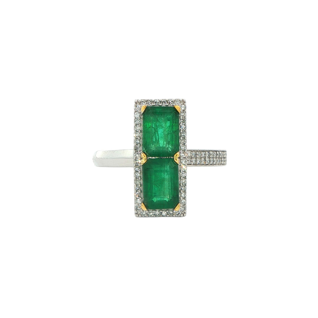 14K White Gold Emerald 0.19ctw Diamond Ring