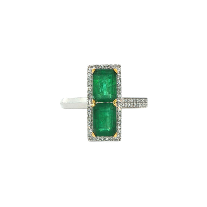 14K White Gold Emerald 0.19ctw Diamond Ring