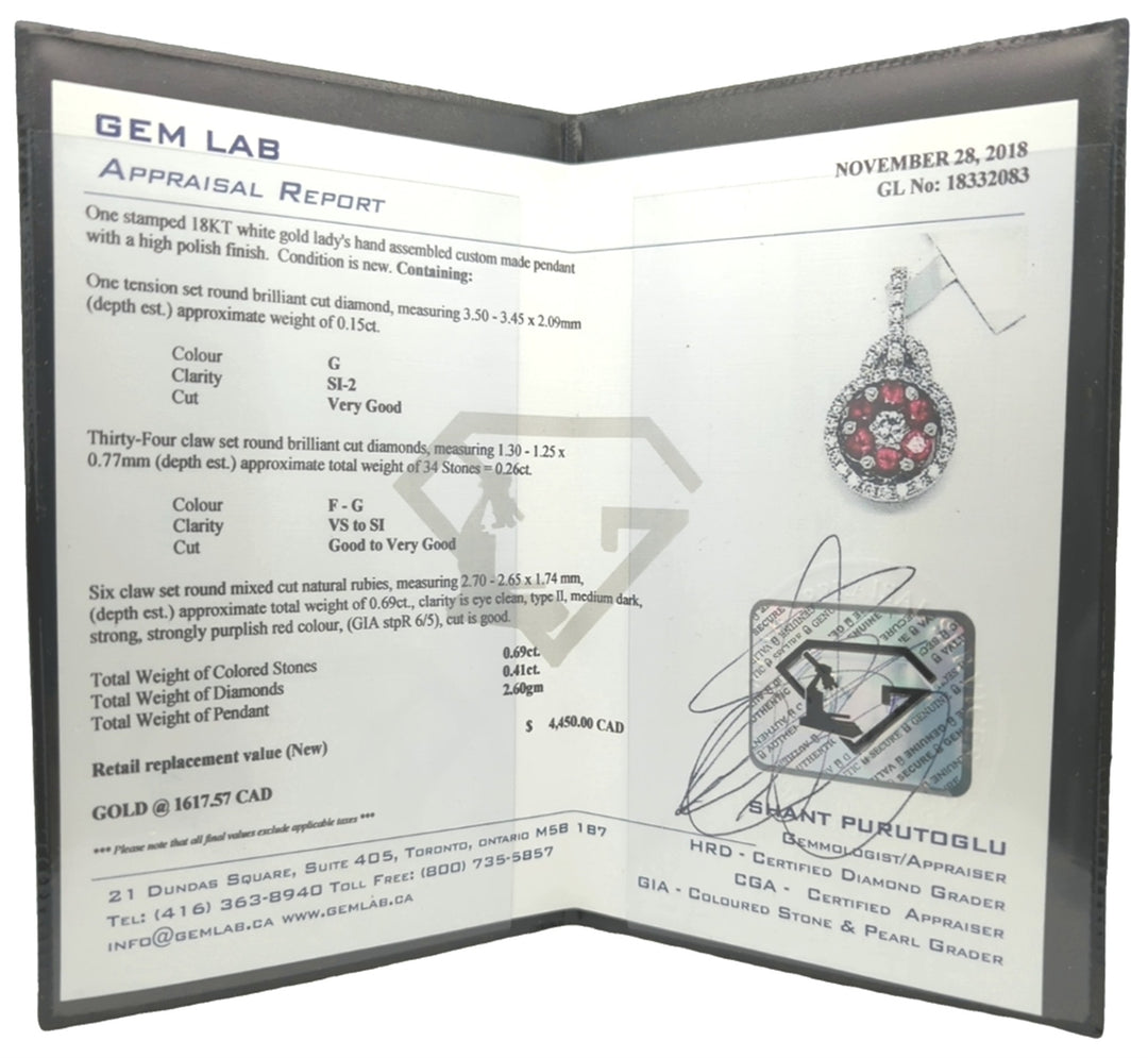 18KT White Gold Ruby and 0.41ctw Diamond Necklace