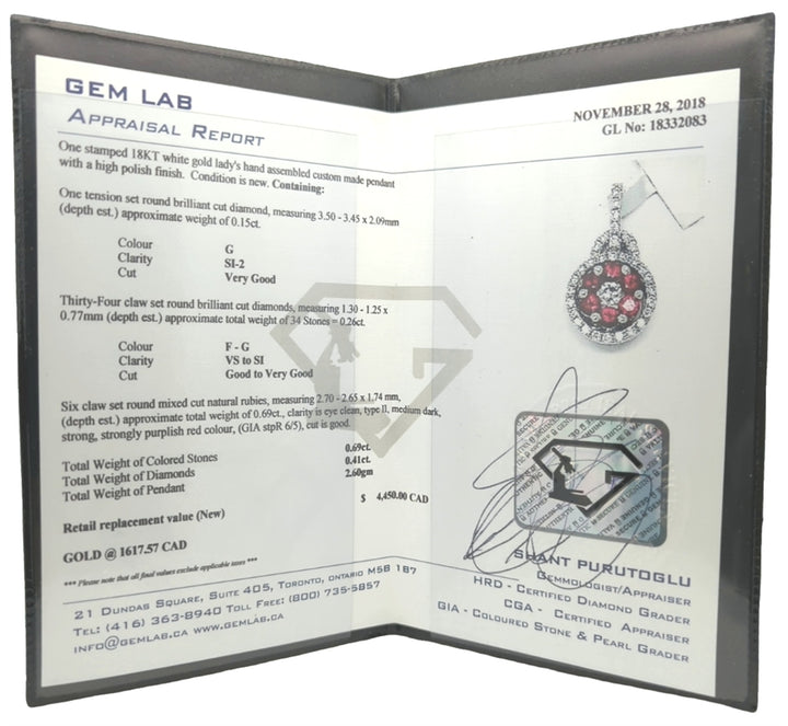 18KT White Gold Ruby and 0.41ctw Diamond Necklace