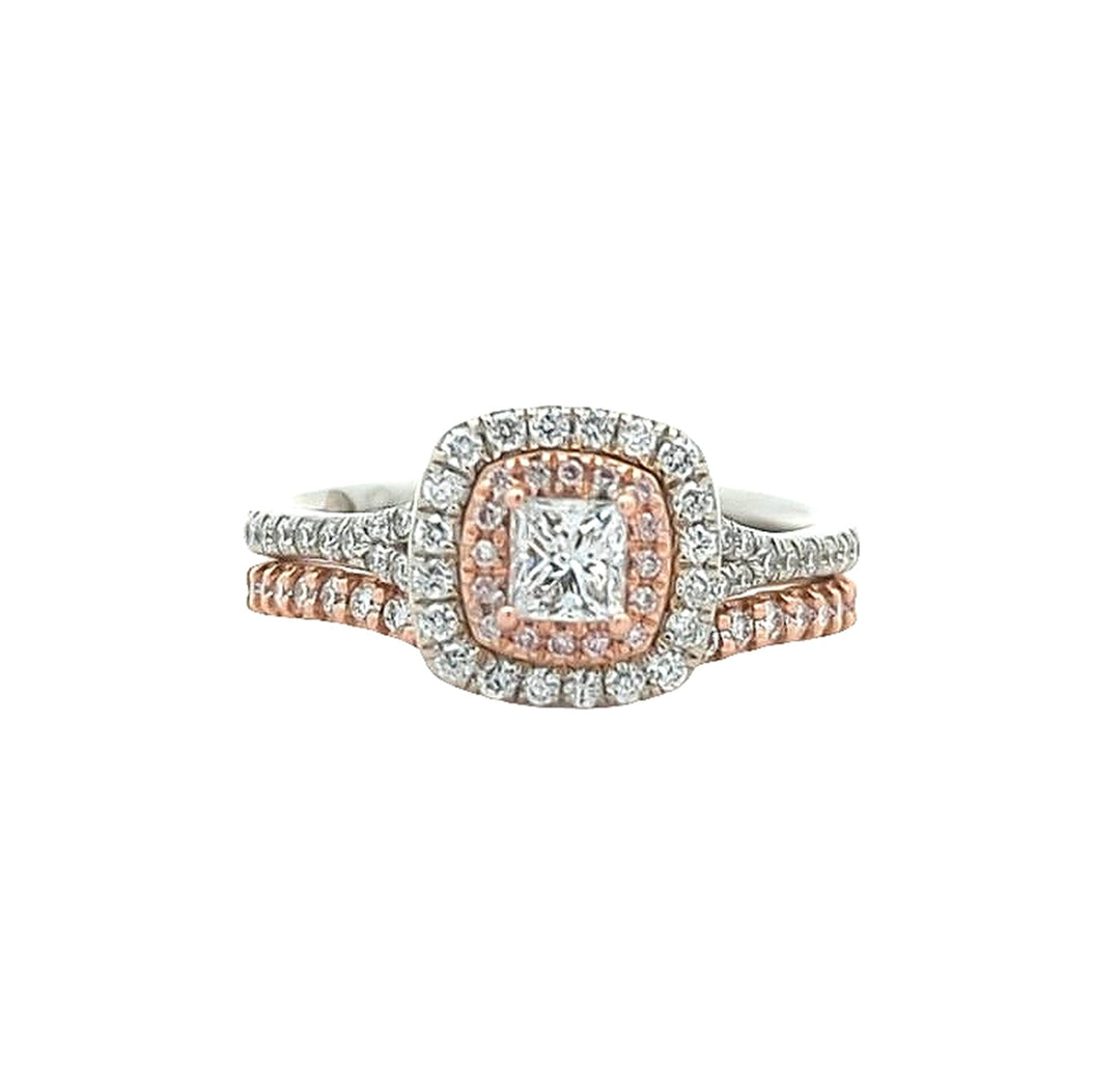 14KT White and Rose Gold 1.16ctw Diamond Estate Engagement Ring and Matching Band