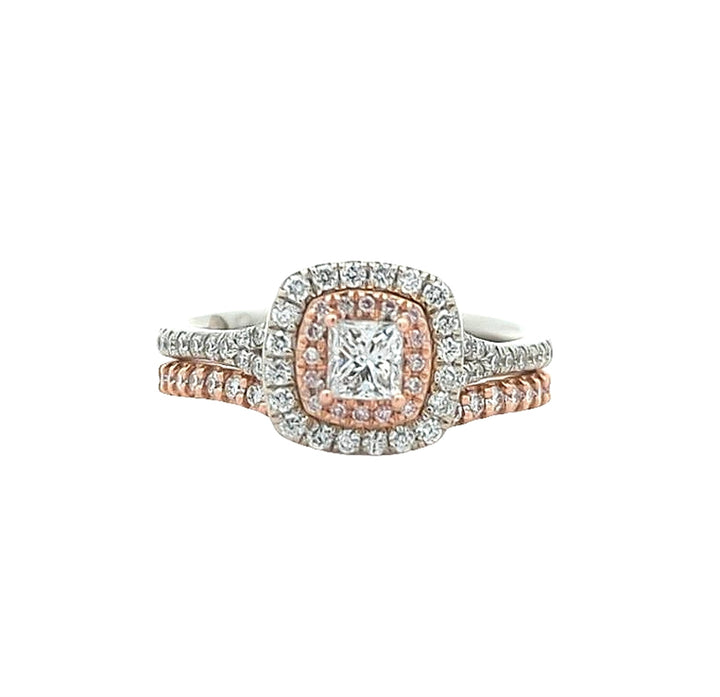 14KT White and Rose Gold 1.16ctw Diamond Estate Engagement Ring and Matching Band