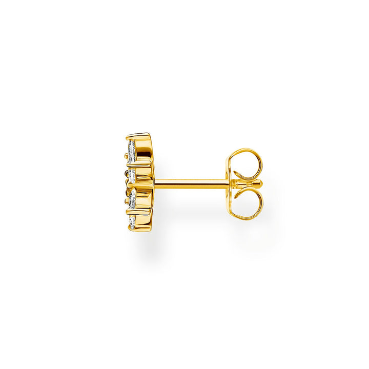 Single Ear Stud Flower White Stones Gold