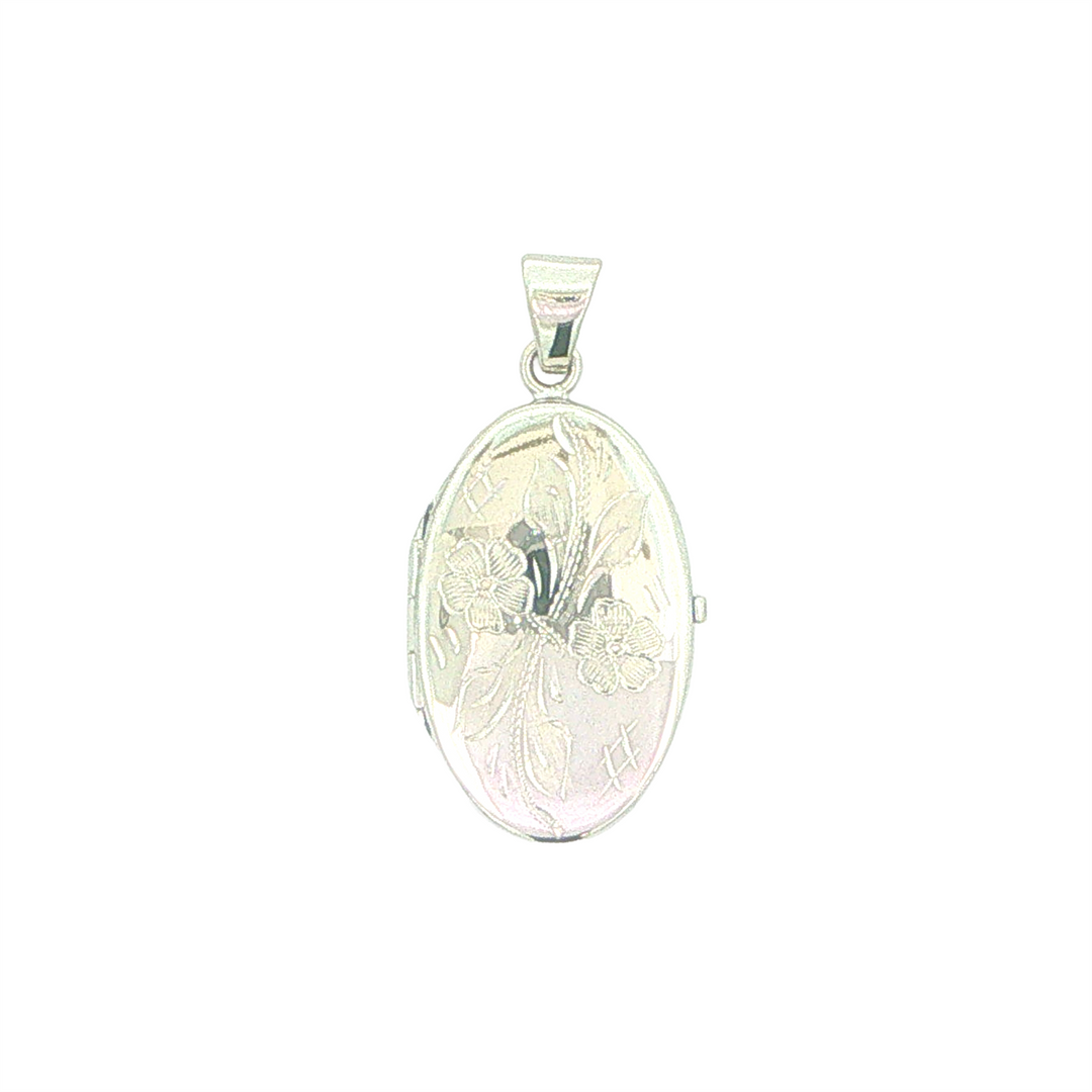 10KT White Gold Flower Etched Oval Shaped Locked