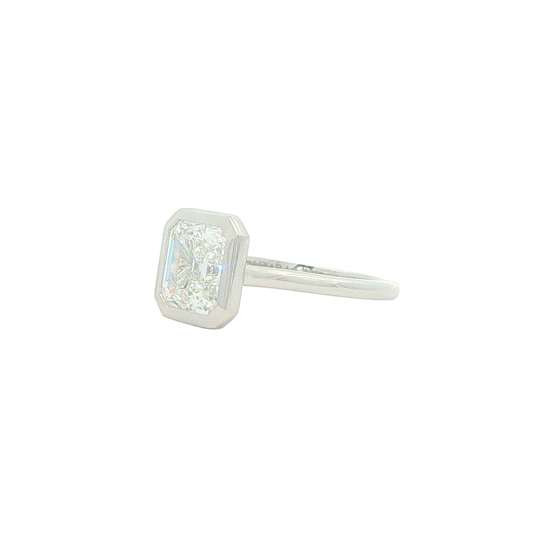 14KT White Gold 3.58cttw Lab Grown Asscher Cut Bezel Set Diamond Engagement Ring