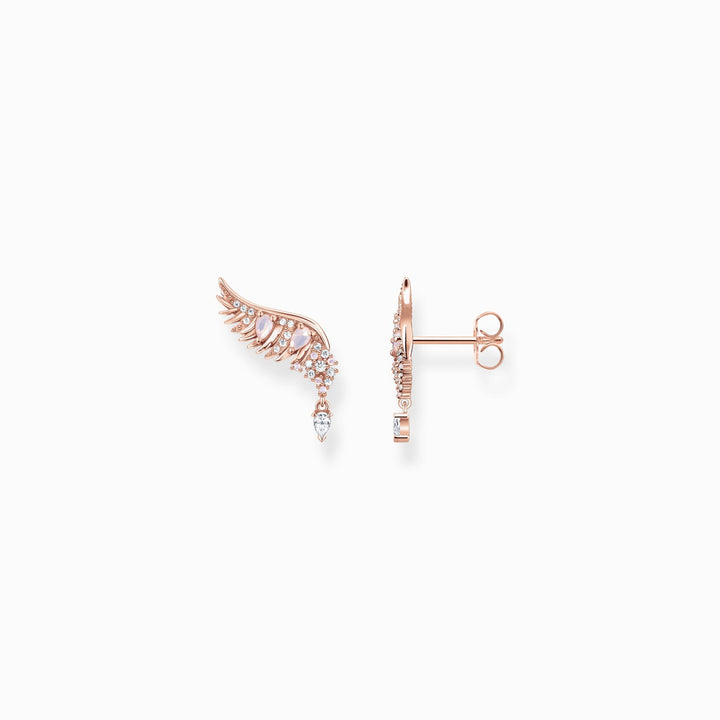 Thomas Sabo Sterling Silver Rose Gold Plated phoenix wing with pink stones Ear Studs
