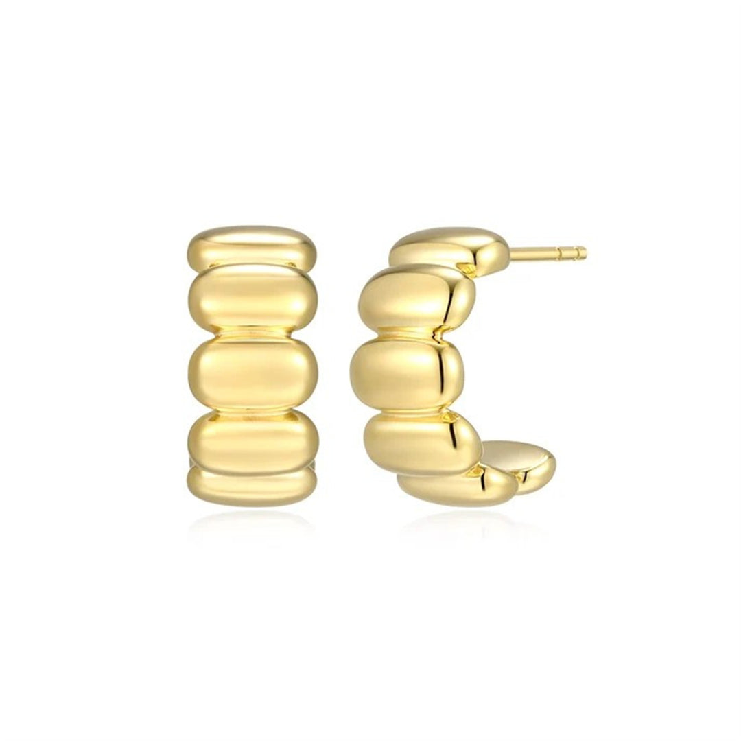 REIGN Sterling Silver Gold Plated Domed J-Hoop Earrings