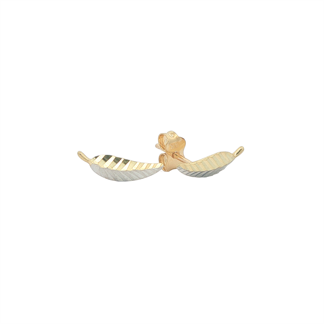 10K White and Yellow Gold Diamond Cut Feather Stud Earrings