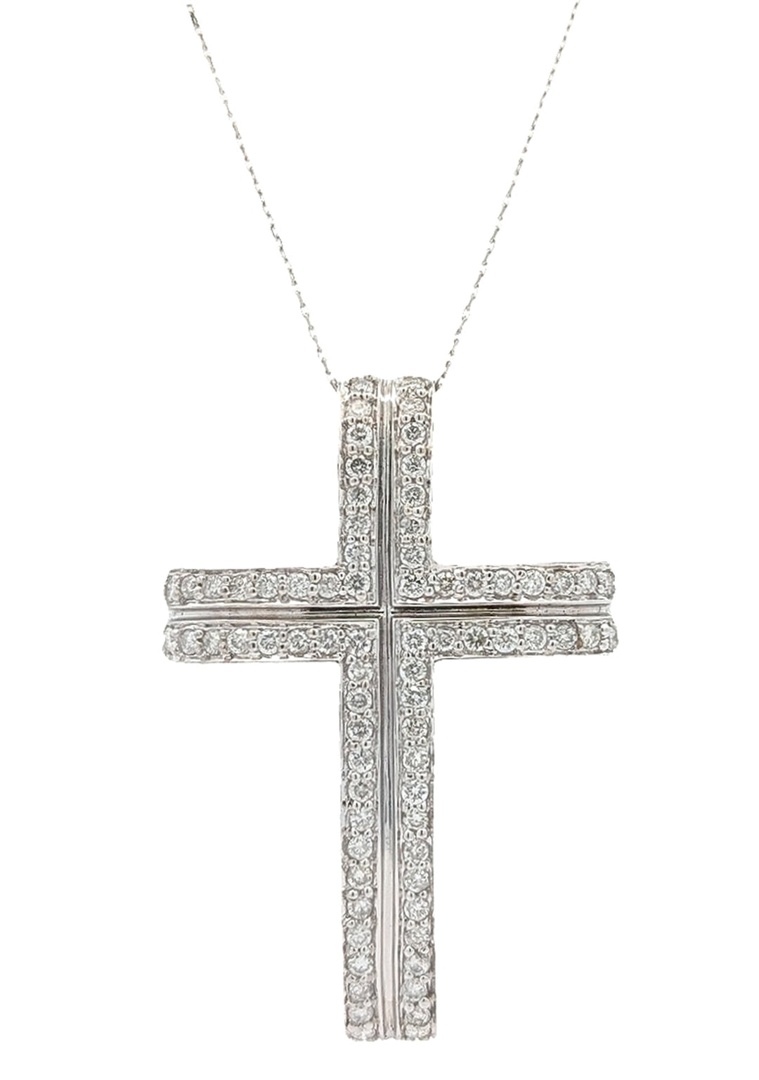 10-14KT White Gold 0.85ctw Diamond Cross 18" Estate Necklace