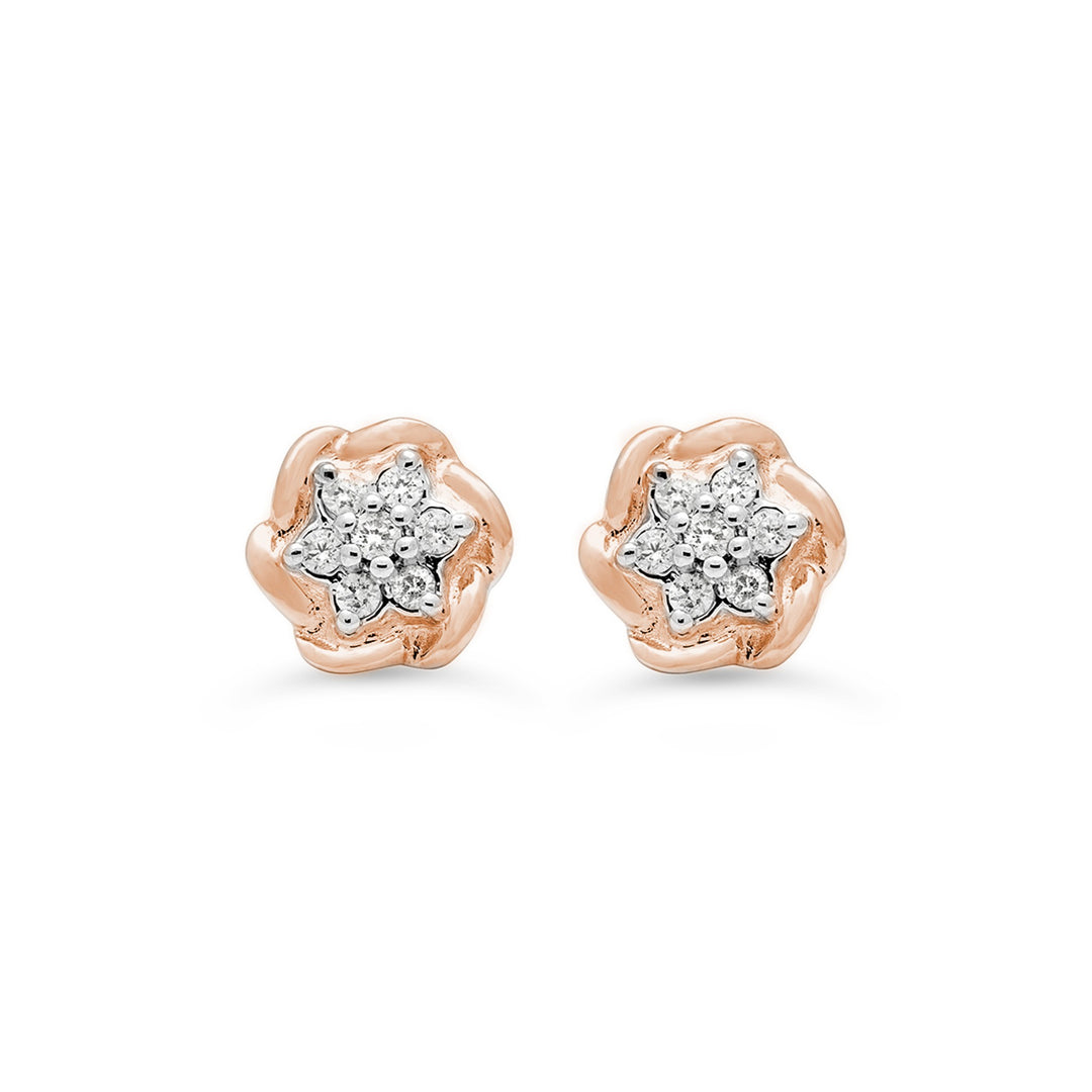 10KT Rose Gold 0.105ctw Diamond Icicles Flower Stud Earrings