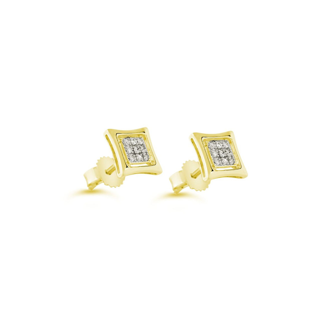 10KT Yellow Gold 0.10ctw Diamond Icicles Pave Square Stud Earrings