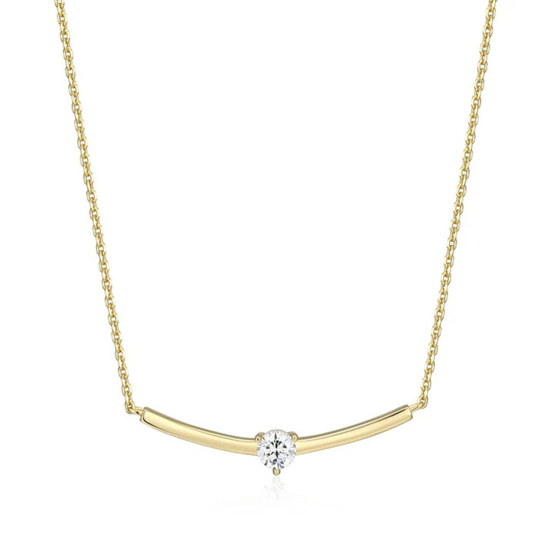REIGN Sterling Silver Gold Plated CZ Solitaire Bar Necklace 16 + 3"