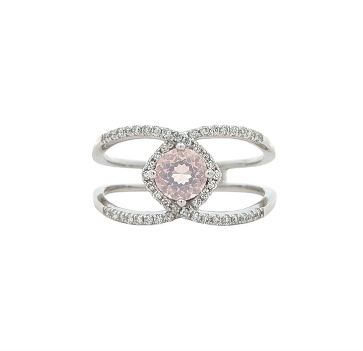 10KT White Gold Rose Quartz and 0.20ctw Diamond Ring