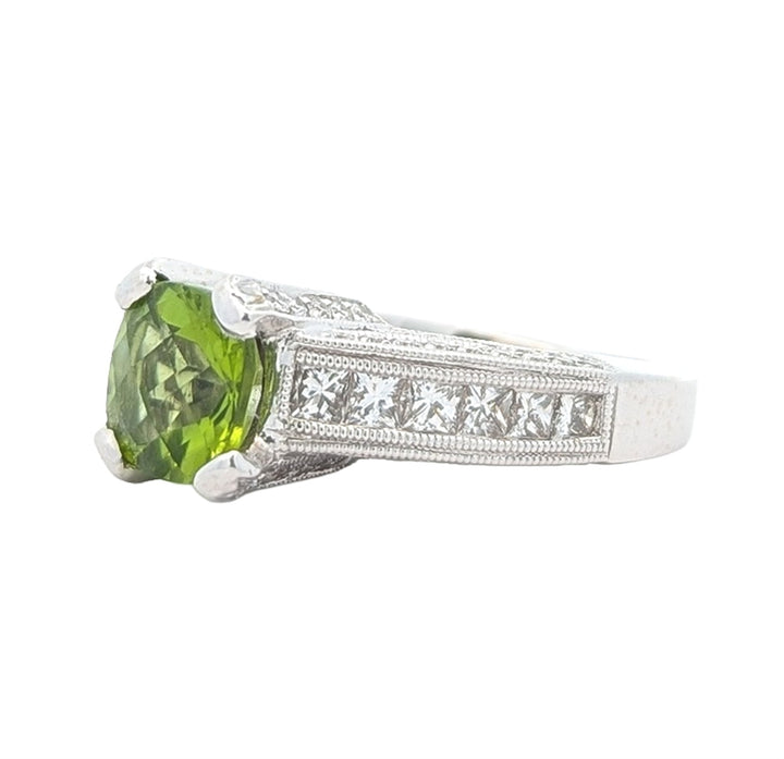 18KT White Gold Peridot and Diamond Estate Ring