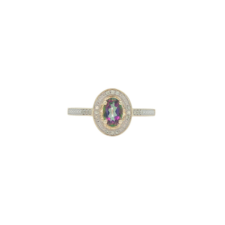 10K Yellow Gold Mystic Topaz Diamond Ring