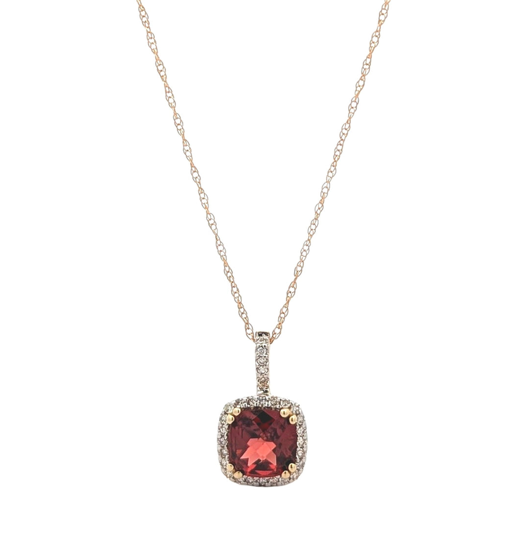 10KT Yellow Gold Garnet and Diamond 18" Necklace