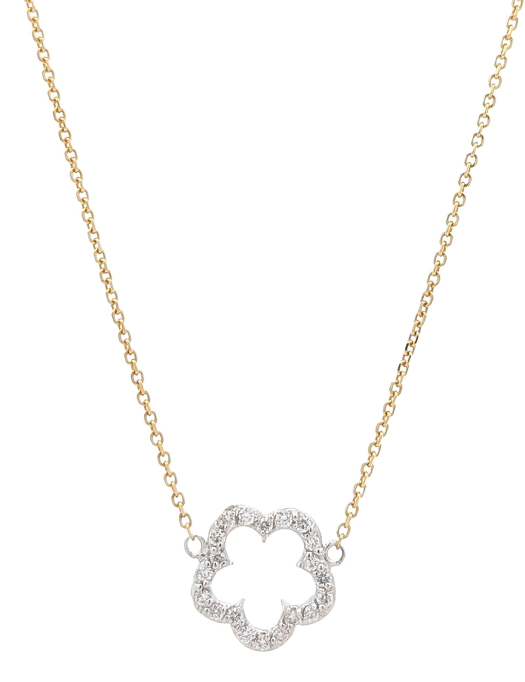 14KT Yellow and White Gold 0.17ctw Diamond Estate Clover Leaf 18" Necklace