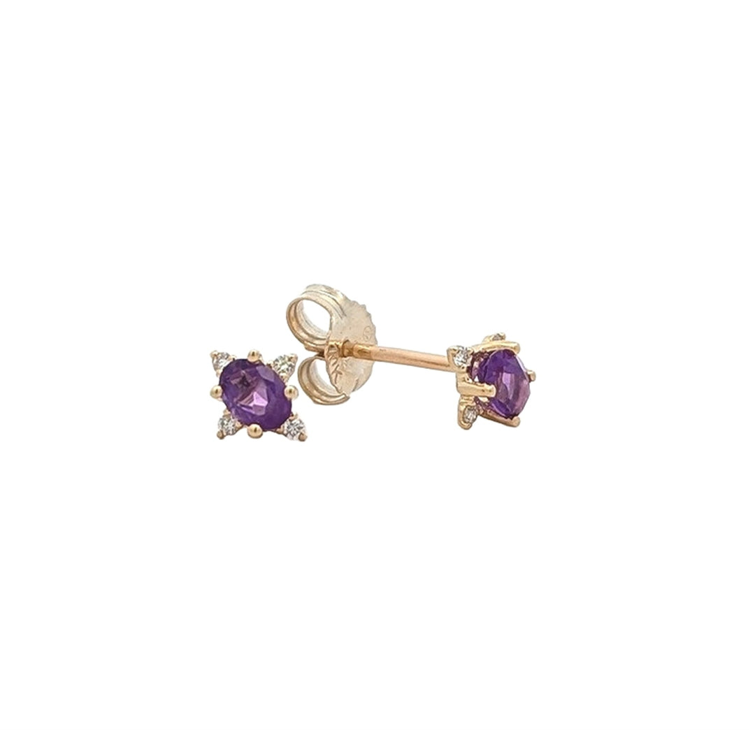 10KT Yellow Gold Amethyst and 0.04ctw Diamond Stud Earrings