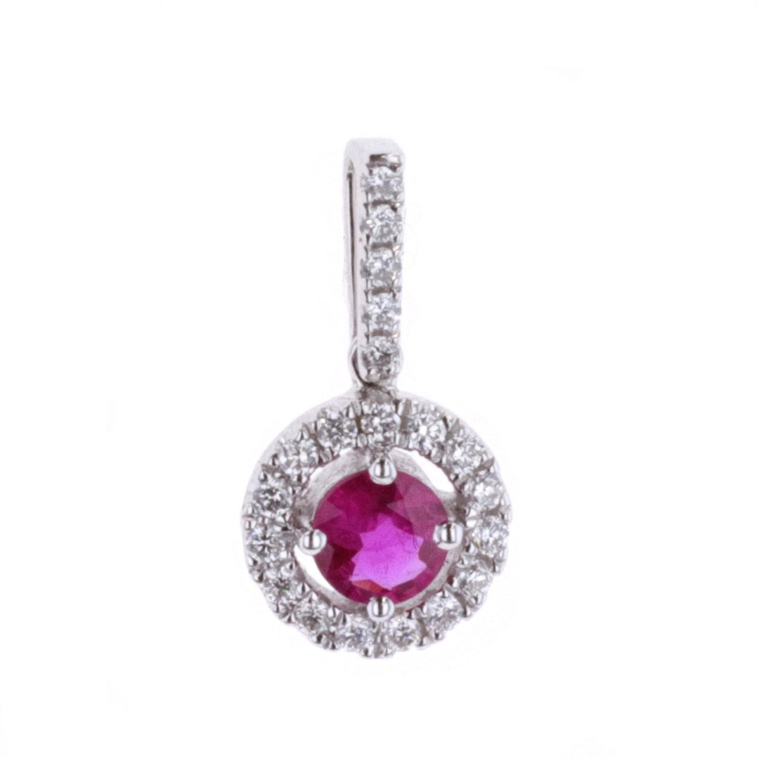 18KT White Gold 0.11ctw Diamond and Ruby 18" Necklace