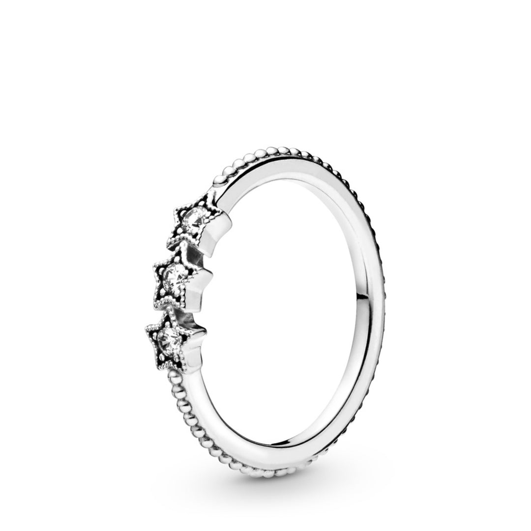 Stars sterling silver ring with clear cubic zirconia