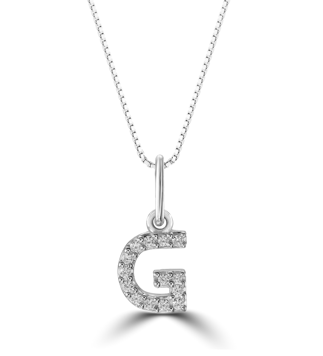 10KT White Gold 0.05ctw Diamond "G" Initial Necklace