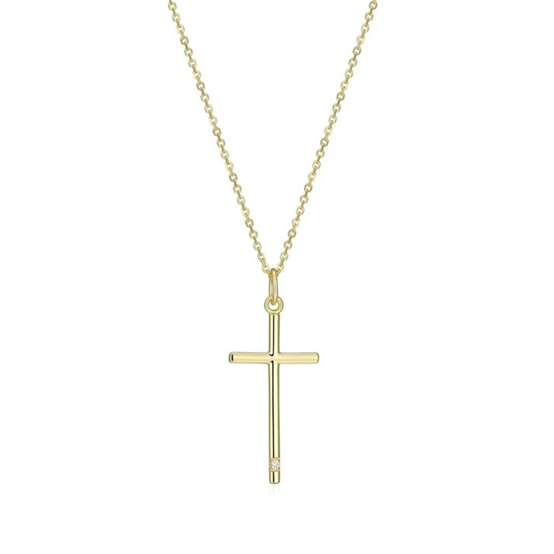 REIGN Sterling Silver Gold Plated Minimalist Cross Pendant Necklace with Cubic Zirconia Accent Stone 17 + 3"