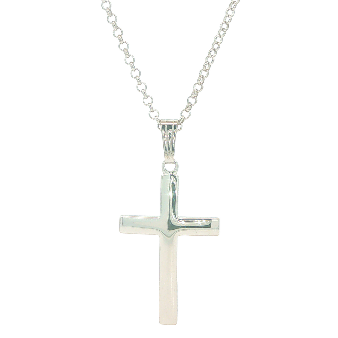 Sterling Silver Domed Cross Pendant Necklace 20"
