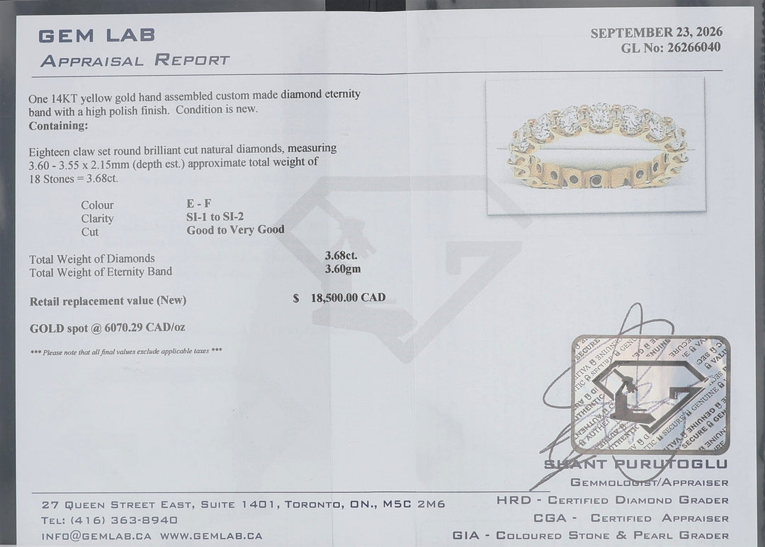 14KT Yellow Gold 3.68ctw Diamond Eternity Band