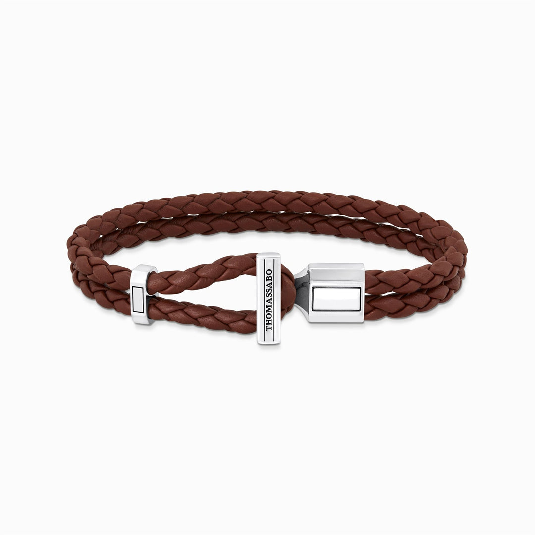 Thomas Sabo Sterling Silver Double Braided Brown Leather Bracelet