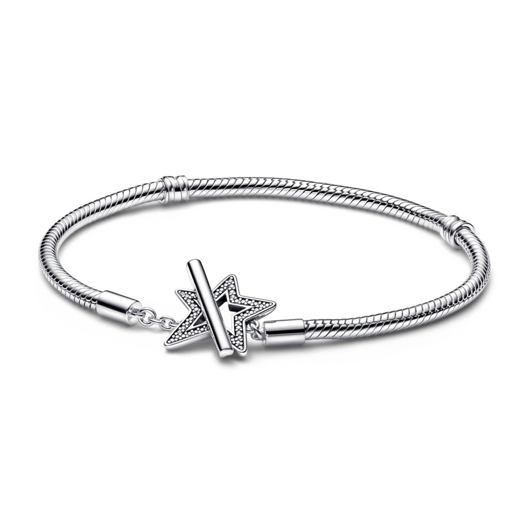 Snake chain sterling silver star toggle bracelet