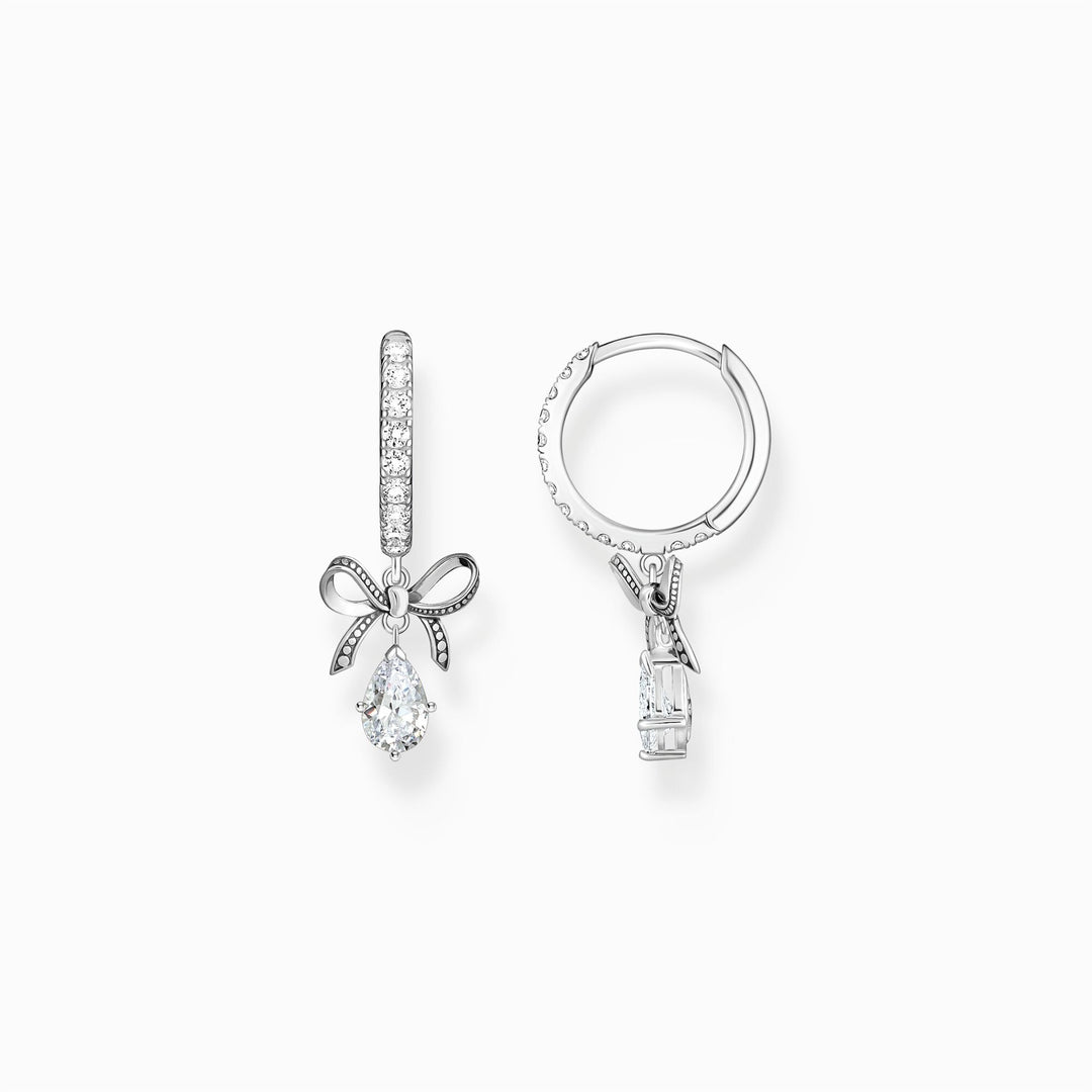Thomas Sabo Sterling Silver Hoop Earrings With Bow Pendant And White Zirconia