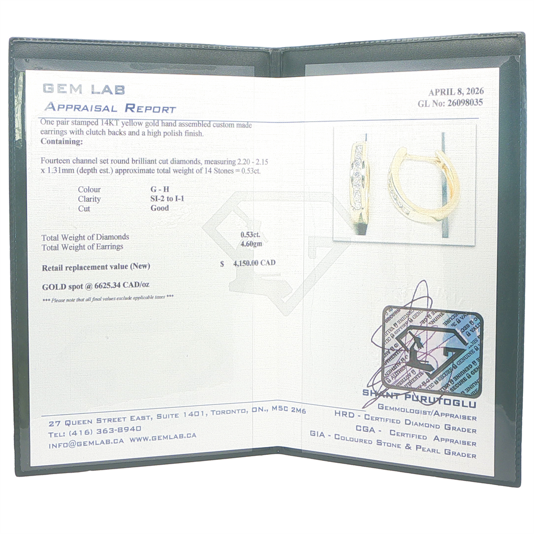 14KT Yellow Gold 0.53tcw Diamond Hoop Earrings