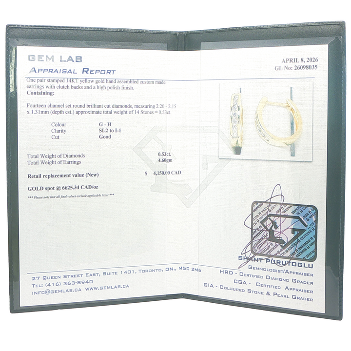 14KT Yellow Gold 0.53tcw Diamond Hoop Earrings