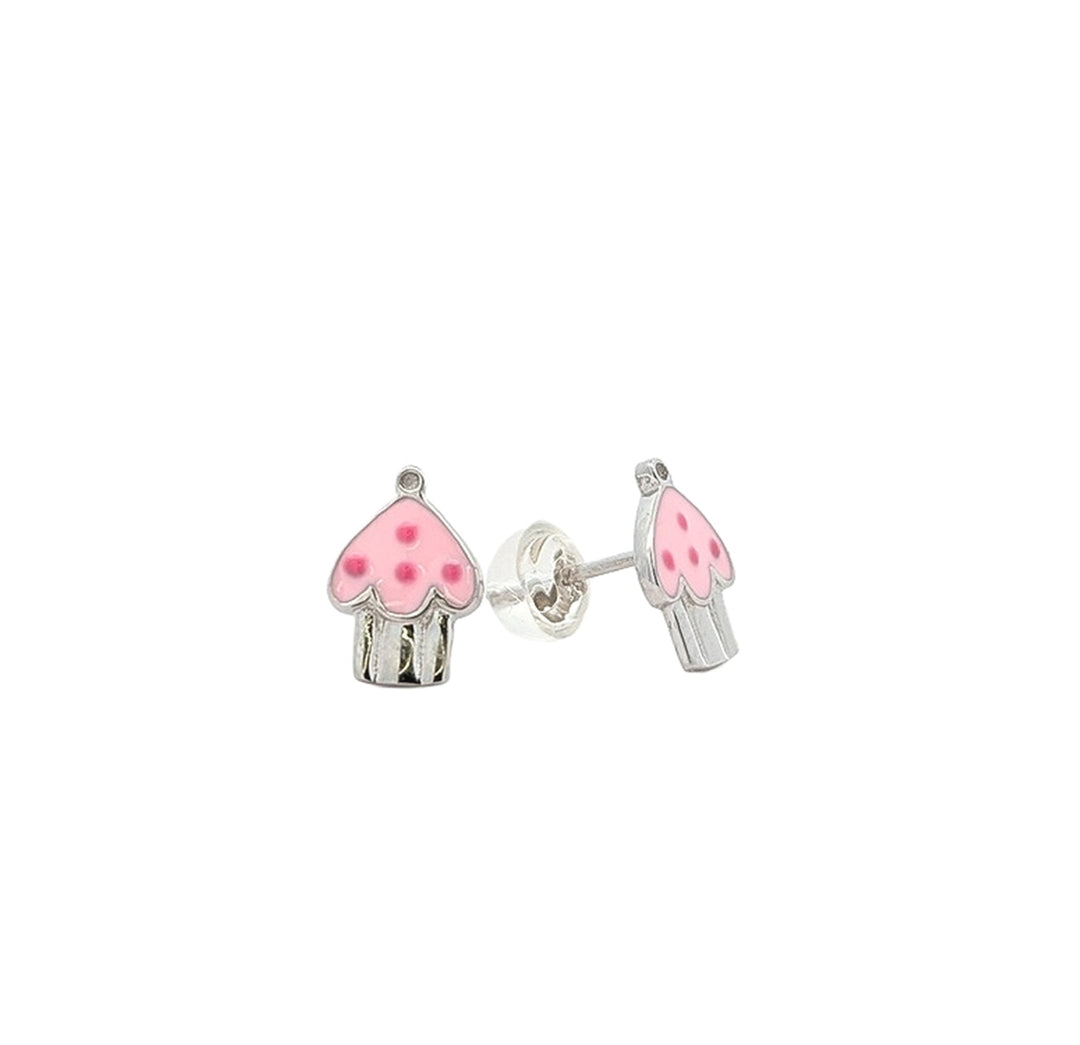 Sterling Silver Enamel Pink Cupcake Children's Stud Earrings