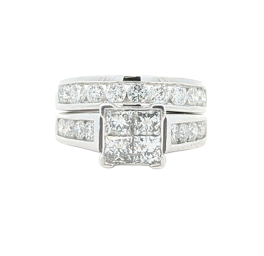 14KT White Gold 1.89ctw Diamond Estate Engagment Ring and Matching Band