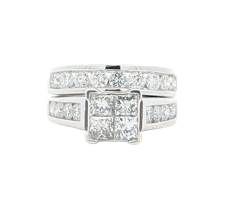 14KT White Gold 1.89ctw Diamond Estate Engagment Ring and Matching Band