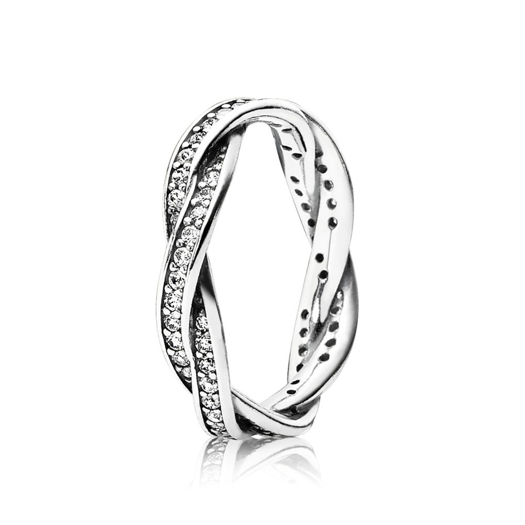 Braided pave silver ring with cubic zirconia