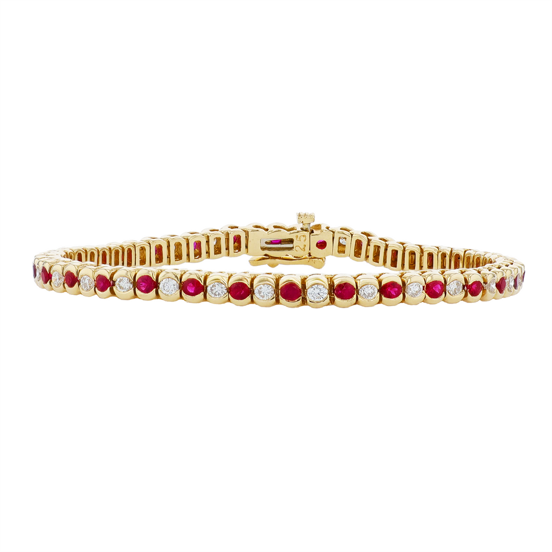 14KT Yellow Gold  Ruby and 1.86ctw Diamond Tennis Bracelet 7"