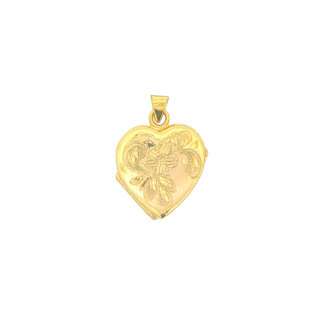 10KT Yellow Gold Flower Etched Heart Shaped Locket