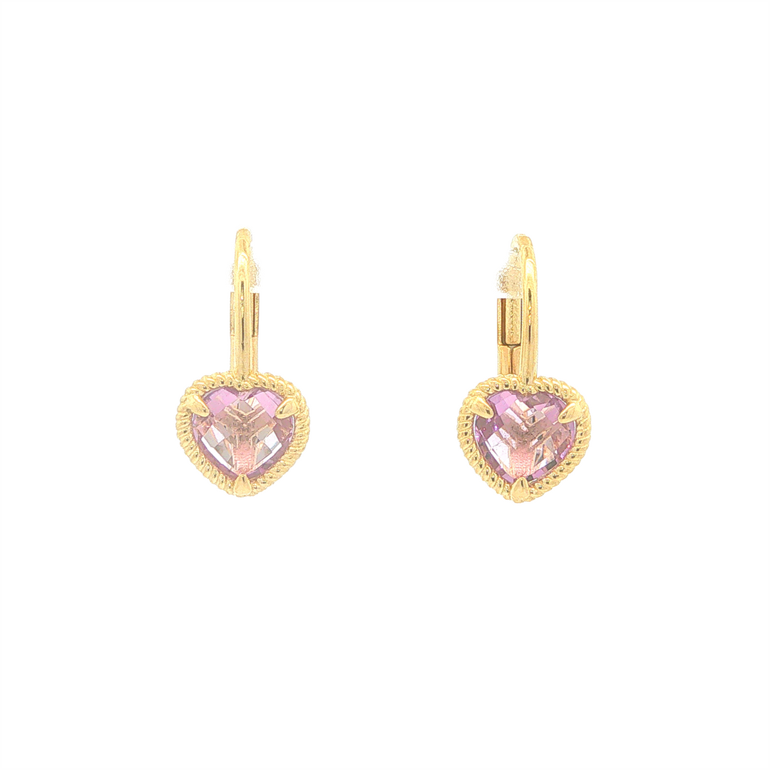 10KT Yellow Gold Amethyst Heart Shape Drop Earrings