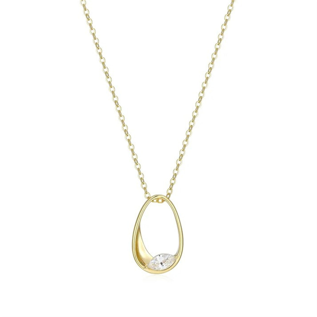 ELLE Sterling Silver Gold Plated "Wink" Sculpted Oval Necklace with CZ 18 + 2"