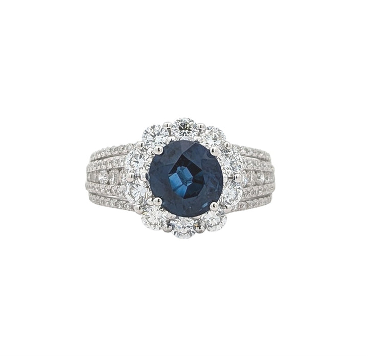 18KT White Gold Natural Blue Sapphire and 1.30ctw Diamond Ring