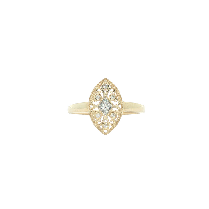 10K Yellow Gold Marquise Filigree Shaped .05tcw Diamond Ring