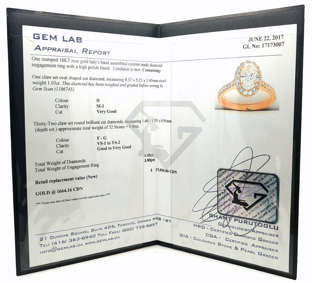 18KT Rose Gold 1.03ctw Oval Diamond Engagement Ring