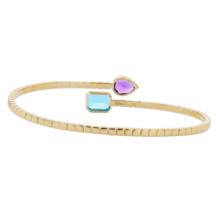 BELLARRI 14KT Yellow Gold Amethyst and Swiss Blue Topaz Bangle